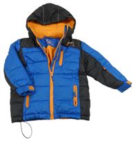 Modro-černá prošívaná šusťáková zimní lyžařská bunda s odepínací kapucí Kiki&Koko
