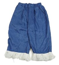 Modré šusťákové crop kalhoty riflového vzhledu s třásněmi 