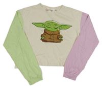 Smetanovo-světlezeleno-lila crop triko s Yodou - Star Wars H&M