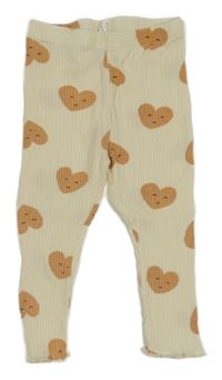 Smetanové žebrované legíny se srdíčky SHEIN