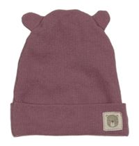 Starofialová žebrovaná čepice s medvídkem a oušky Topomini