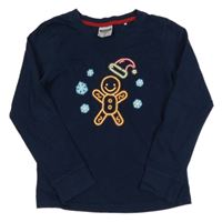 Tmavomodré pyžamové vánoční triko s perníčkem POCOPIANO