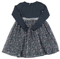 Černošedo-stříbrné šaty s kytičkami YIGGA