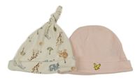 2x - Čepice - Smetanová sametová se zvířátky a stromečky, světlerůžová Lyle&Scott