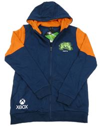 Nové - tmavomodro/oranžová propínací mikina s ovladačem - X-BOX a kapucí George