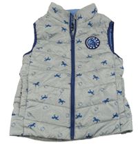 Šedo-tmavomodrá melírovaná prošívaná šusťáková zateplená jezdecká vesta s koníky a kotvami ACTIVE TO'UCH