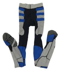 Šedo-cobaltově modro-tmavomodré teplé punčocháče TCM