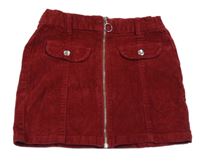 Tmavočervená sametovo/manšestrová propínací sukně PIAZZAITALIA