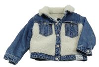 Modro-smetanová riflovo/huňatá zateplená bunda s Minnie a límečkem ZARA