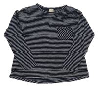 Tmavomodro-bílé pruhované triko s kapsou Zara