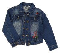 Tmavomodrá tepláková riflová bunda s brouky a kytičkami a límečkem CRAFTED