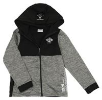 Šedo-černá melírovaná thermo propínací mikina s nápisem a kapucí YOUNG IDOLS