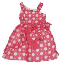 Tmavorůžovo-bílé puntíkaté šifonové šaty s páskem George