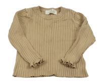Hnědobéžový žebrovaný svetr s volánky H&M