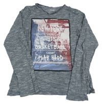 Tmavomodro-bílé melírované triko s potiskem a nápisy Charles Vögele