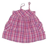 Růžovo-fialovo-bílo-stříbrné kostkovano/kárované cargo plátěné šaty