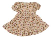 Smetanové plátěné šaty s kytičkami Mothercare