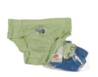 Nové - 3x - Slipy se stavebními stroji - 2x - světlezelené, 1x - modré F&F