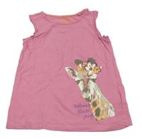 Růžový top se žirafou a nápisy a volánky lupilu