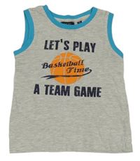 Světlešedo-modré melírované tílko s nápisy a míčem BLUE SEVEN