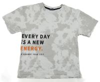 Světlešedo-bílé batikované tričko s nápisy LC WaIKIKI