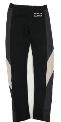 Černo-tmavošedo-pudrové teplákové legíny s nápisy H&M