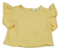 Žluté žebrované/vzorované crop tričko s volánky H&M