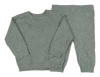 2Set - Olivovošedý melírovaný úpletový svetr + kalhoty PRIMARK