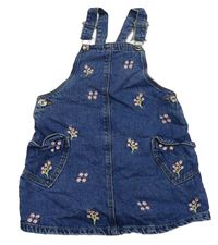 Modré riflové laclové šaty s výšivkami květů Denim Co.