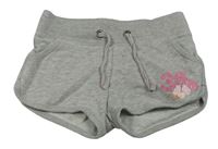Šedé melírované teplákové kraťasy s číslem a květy H&M
