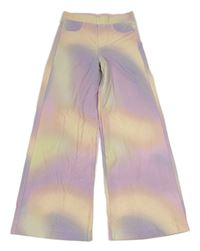 LIla-meruňkovo-růžové batikované wide leg tregíny H&M