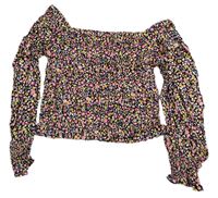 Černo-růžové květované žabičkové crop triko Matalan