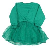 Zelené teplákovo/organzové šaty s výšivkami Dunnes