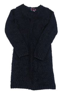 Tmavomodrý chlupatý svetrový cardigan Pocopiano