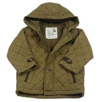 Khaki prošívaná šusťáková zateplená bunda s kapucí Matalan