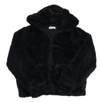 Černá kožešinová podšitá bunda s kapucí s oušky H&M