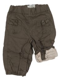 Hnědé plátěné podšité cuff kalhoty