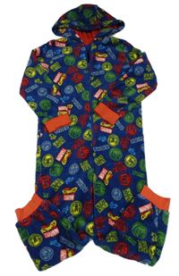 Modrá chlupatá kombinéza s logy Avengers a kapucí Marvel