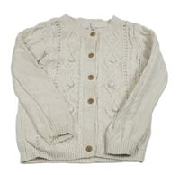 Světlebéžový propínací svetr s bambulemi Miniclub