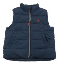 Tmavomodrá šusťáková zateplená vesta s výšivkou Bluezoo