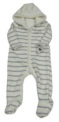 Nové - Bílo-světlemodro-tmavošedá pruhovaná tepláková kombinéza s nápisem a kapucí zn: Dunnes