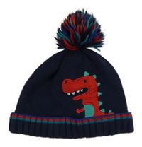 Tmavomodrá pletená čepice s dinosaurem a bambulí Matalan