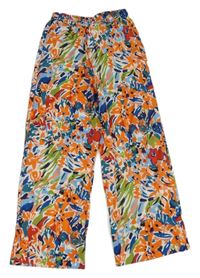 Bílo-barevné květované lehké kalhoty