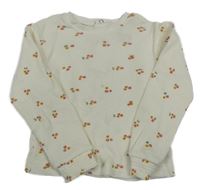 Smetanové květované žebrované triko