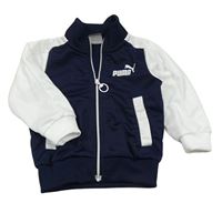 Tmavomodro-bílá sportovní propínací mikina s logem Puma
