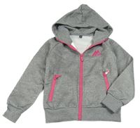 Šedá melírovaná sportovní propínací mikina s výšivkou a kapucí