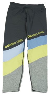 Tmavošedo-šedo-modré sportovní legíny s nápisem Page One Young