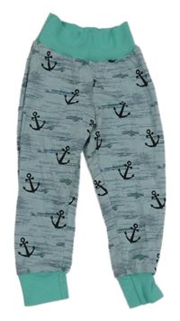 Modré melírované lehké tepláky s kotvami