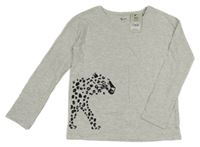 Nové - Šedé melírované triko s levhartem z flitrů Tu