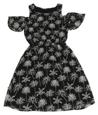 Černé šifonové šaty s palmami a průstřihy Page One Young